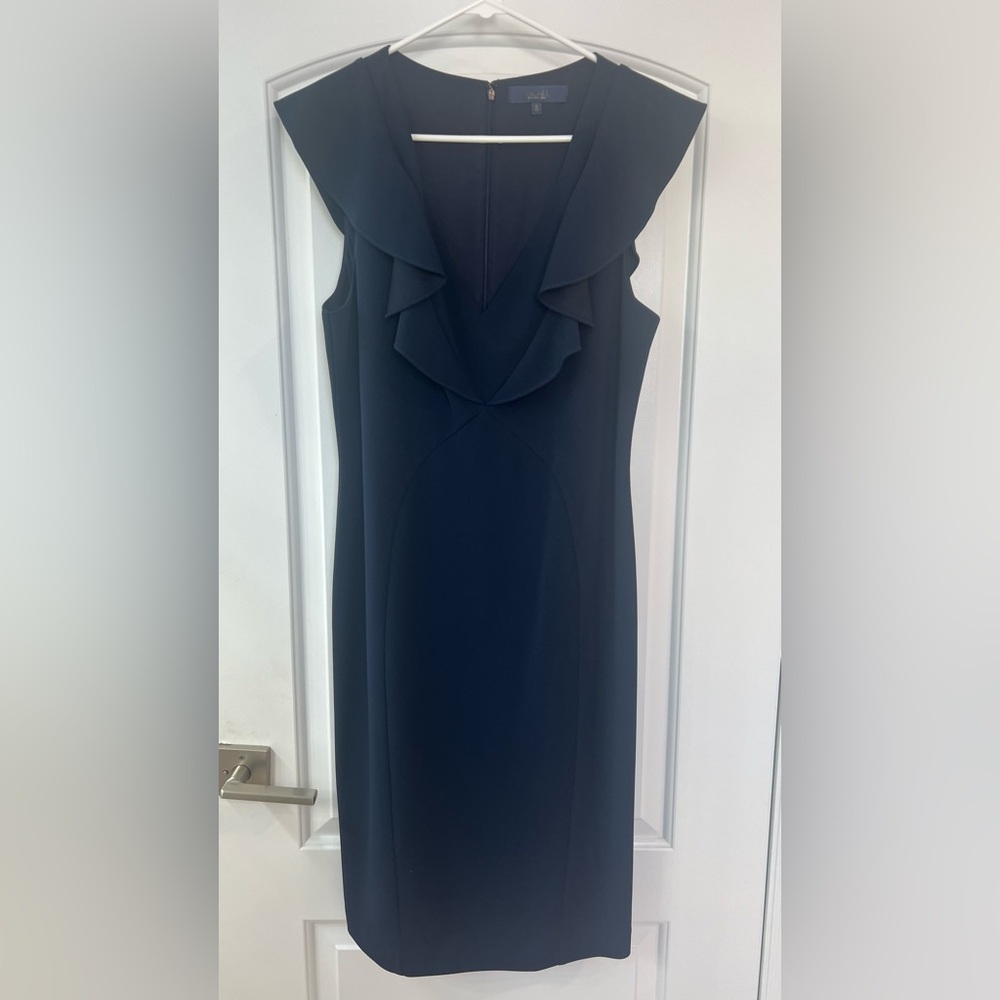 RACHEL Rachel Roy Navy Midi Dress with Cascade Ruffle